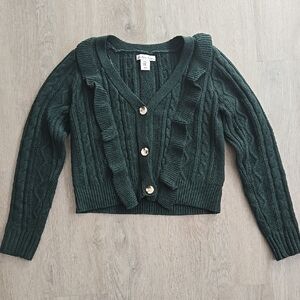 Women's Green Cable Knit Cardigan Sweater
